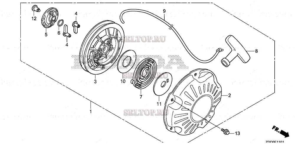 Ручной стартер (2) для Honda GX100RT KRG2