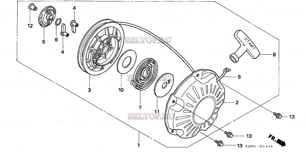 Ручной стартер (2) для Honda GX100U KRS