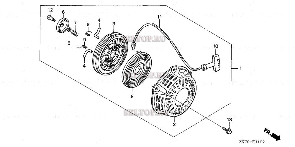 Ручной стартер (3) для Honda GX120K1 VPM4