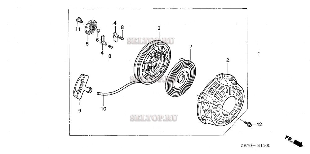 Ручной стартер (1) для Honda GX120K1 WME2/A