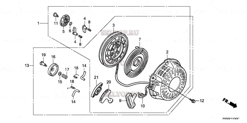 Ручной стартер (1) для Honda GX120T1 QXS2