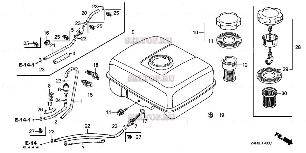 Топливный бак (1) для Honda GX120U1 QA2