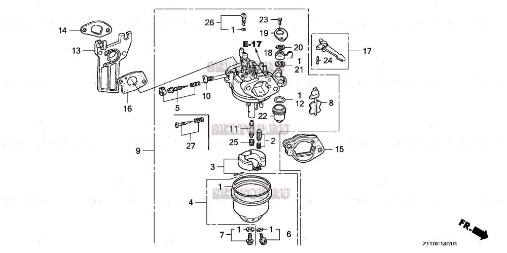 Карбюратор (2) для Honda GX160H1 QX2