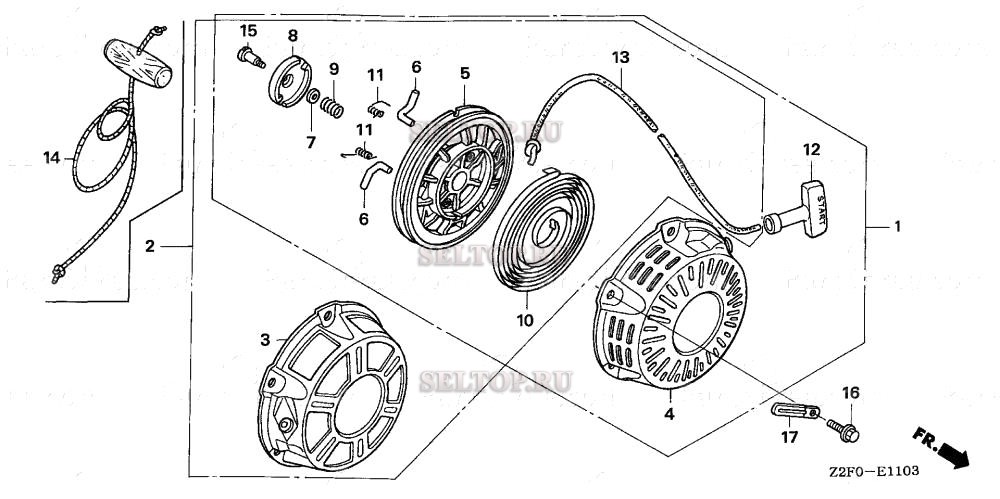 Ручной стартер (4) для Honda GX160K1 HX2/B