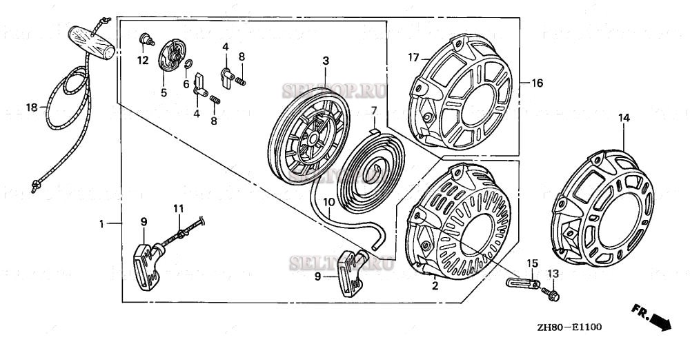 Ручной стартер (1) для Honda GX160K1 QXF2