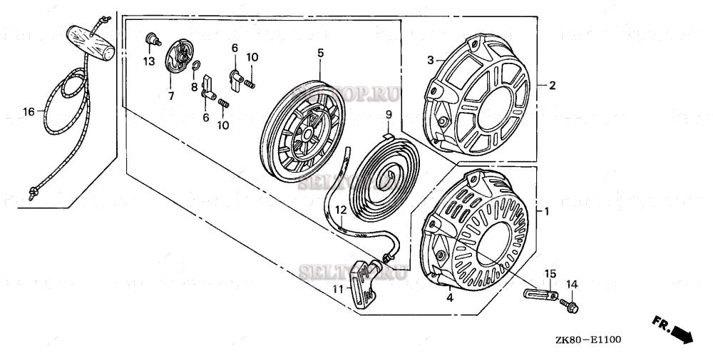 Ручной стартер (1) для Honda GX160K1 WKT2/A