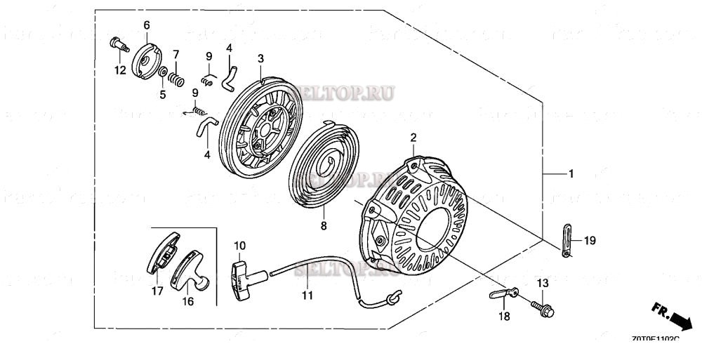 Ручной стартер (3) для Honda GX160T1 QCB2