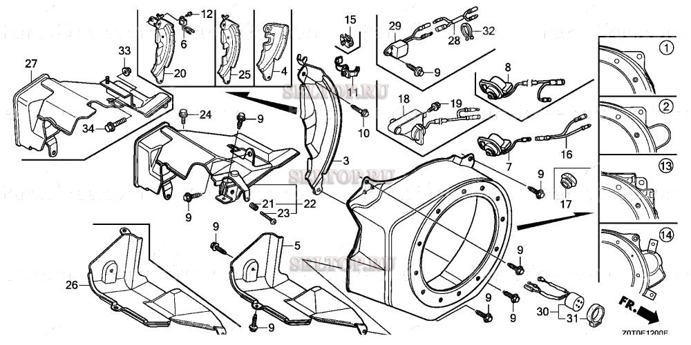Кожух вентилятора (1) для Honda GX160T1 QGR9