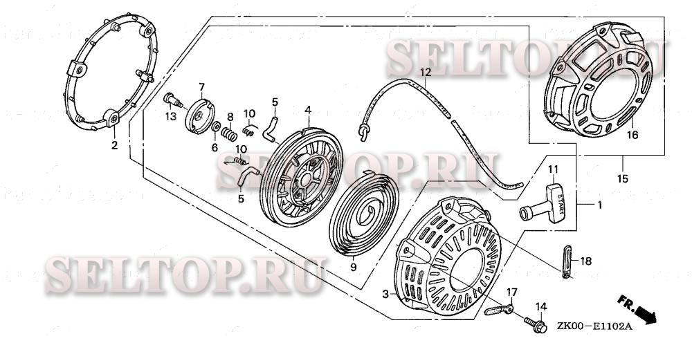 Ручной стартер (3) для Honda GX200 VPM4