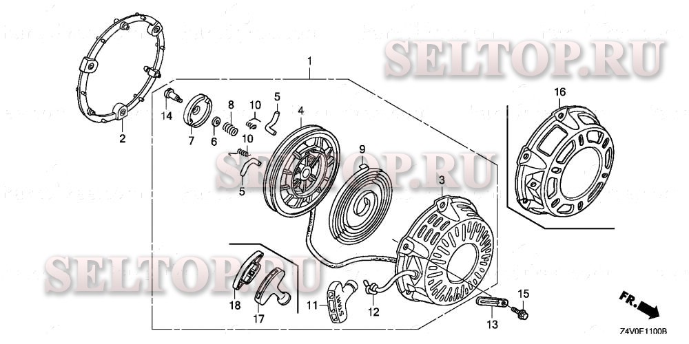Ручной стартер для Honda GX200UT2 RXU