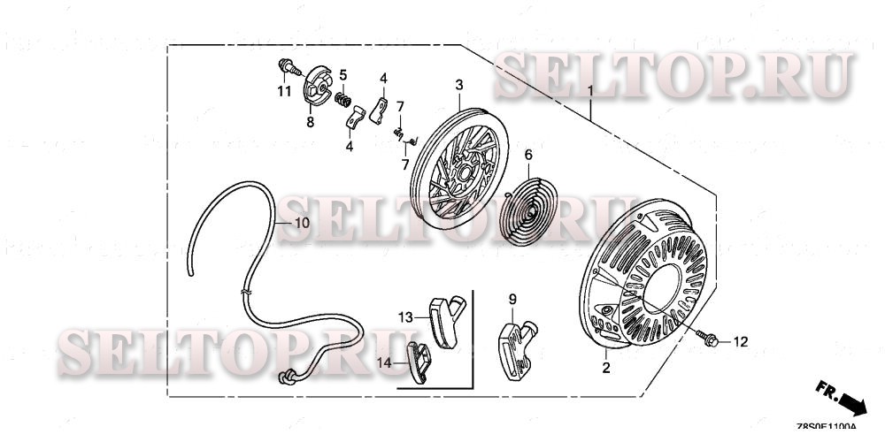 Ручной стартер (1) для Honda GX240UT1 QHB2
