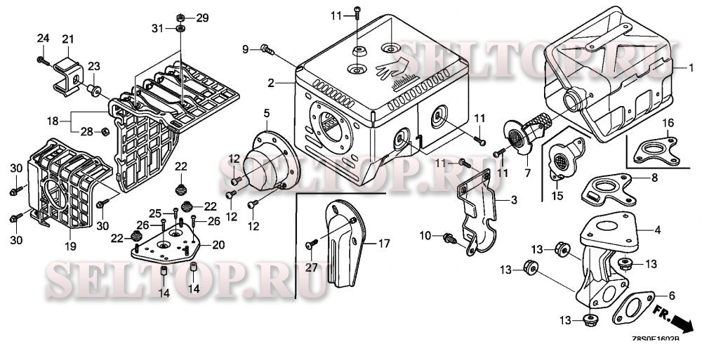 Глушитель (3) для Honda GX240UT2 SMXC