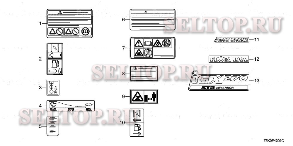 Прочие запчасти (этикетка) для Honda GX270UT QXCU