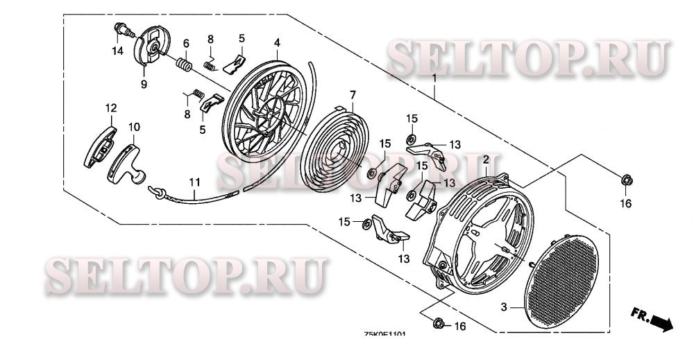 Ручной стартер (2) для Honda GX270UT2 QZMD