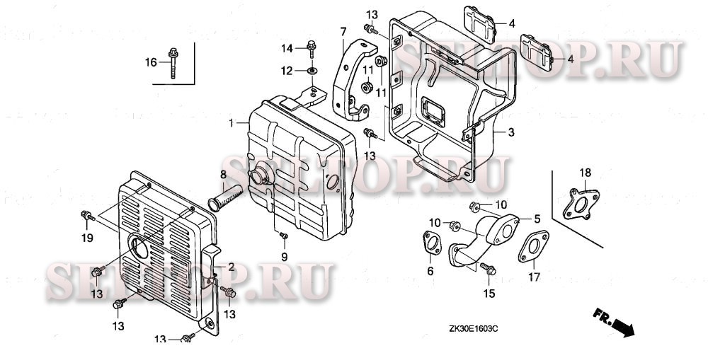 Глушитель (4) для Honda GX340K1 EDN2/A
