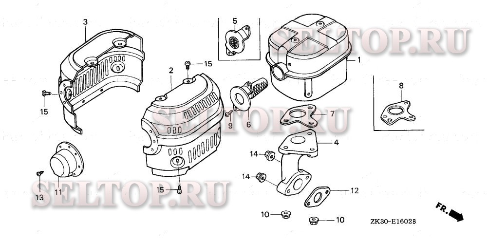 Глушитель (3) для Honda GX340K1 QMT2
