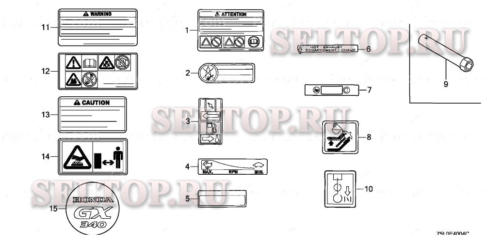 Прочие запчасти (этикетка, инструмент) для Honda GX340U1 PKT4