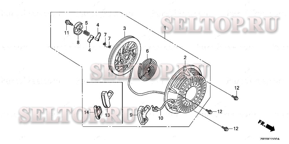 Ручной стартер (1) для Honda GX340UT2 QNR2
