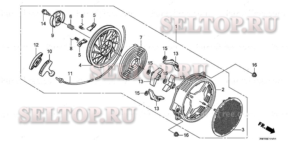 Ручной стартер (2) для Honda GX340UT2 QZN2