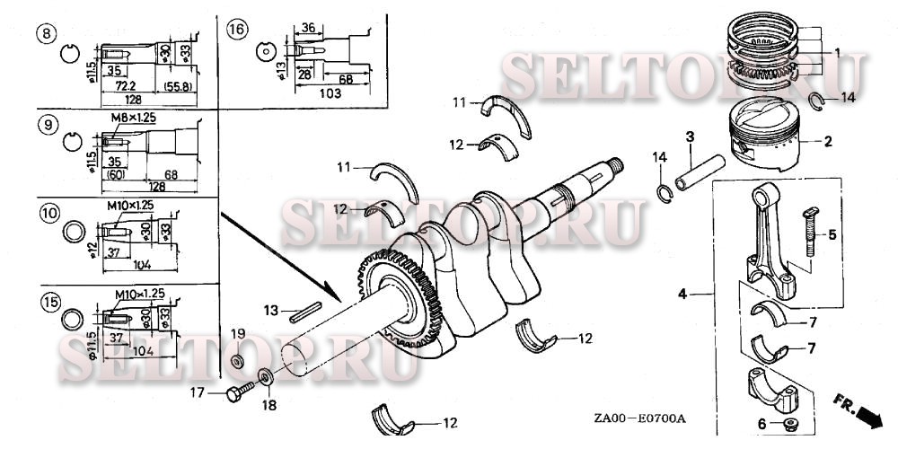 Коленвал, поршень для Honda GX360K1 EX23