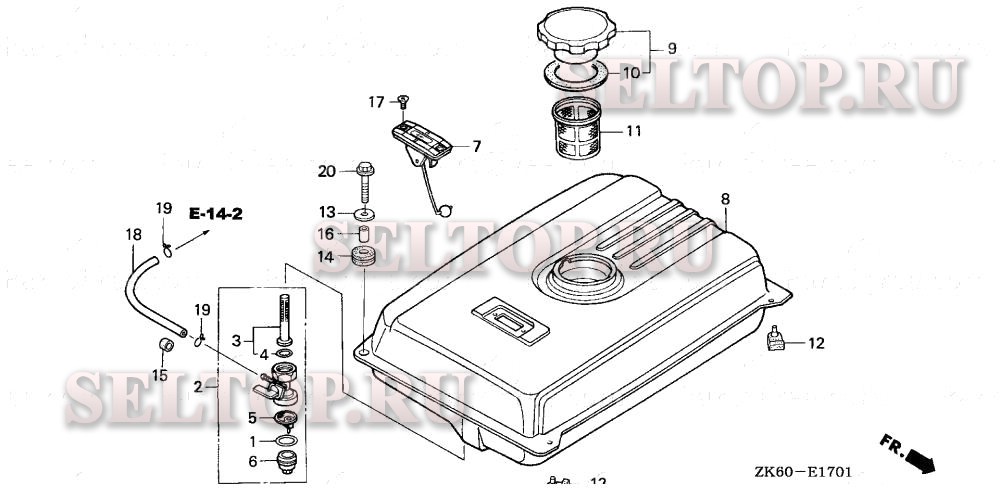 Топливный бак (2) для Honda GX390K1 EN6/A