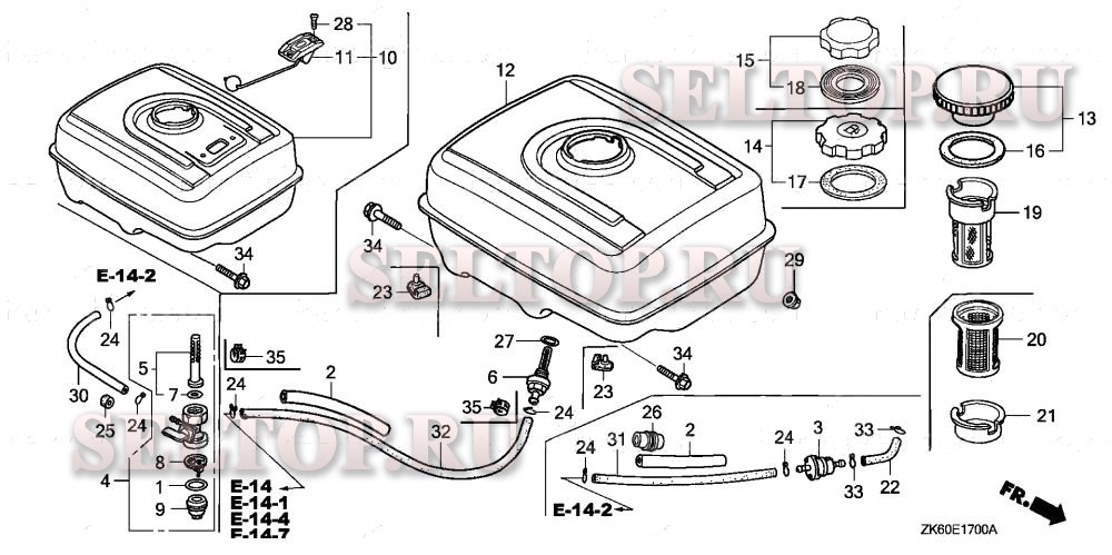 Топливный бак (1) для Honda GX390K1 QDW9/A