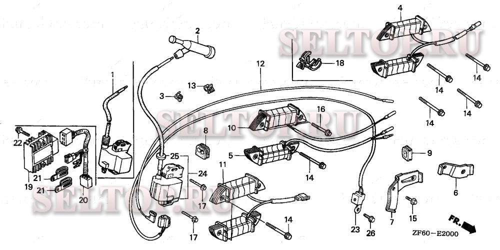 Катушка зажигания (1) для Honda GX390K1 QH2