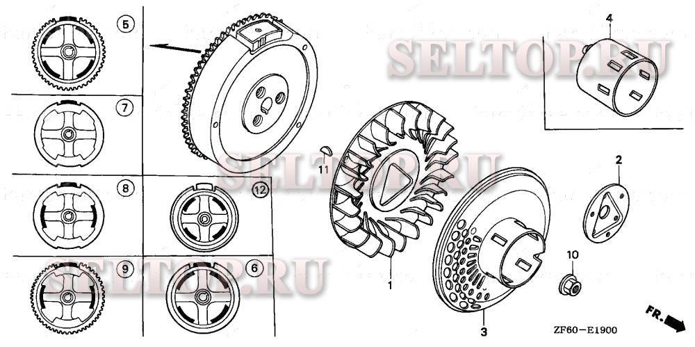 Маховик (1) для Honda GX390K1 QXS4