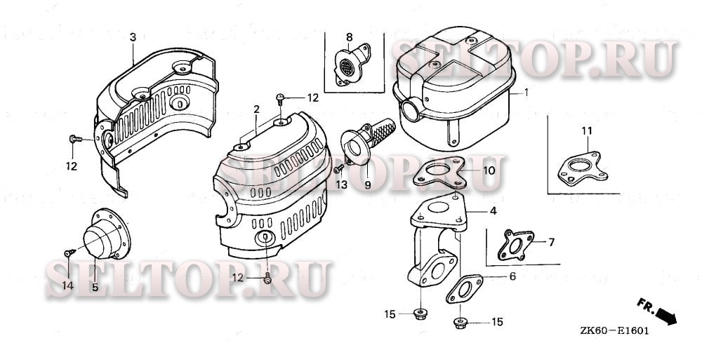Глушитель (2) для Honda GX390K1 QXS4/A