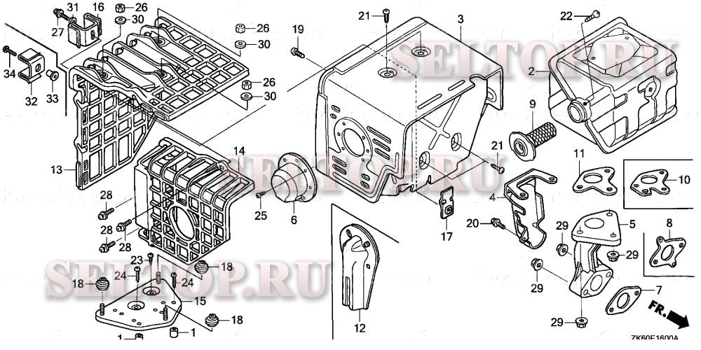 Глушитель (1) для Honda GX390K1 VPX5