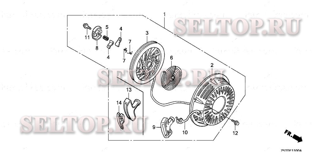 Ручной стартер (1) для Honda GX390RT1 QWA2
