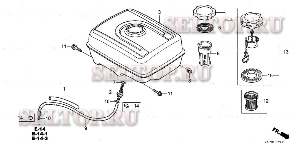 Топливный бак (1) для Honda GX390T2 QAPW