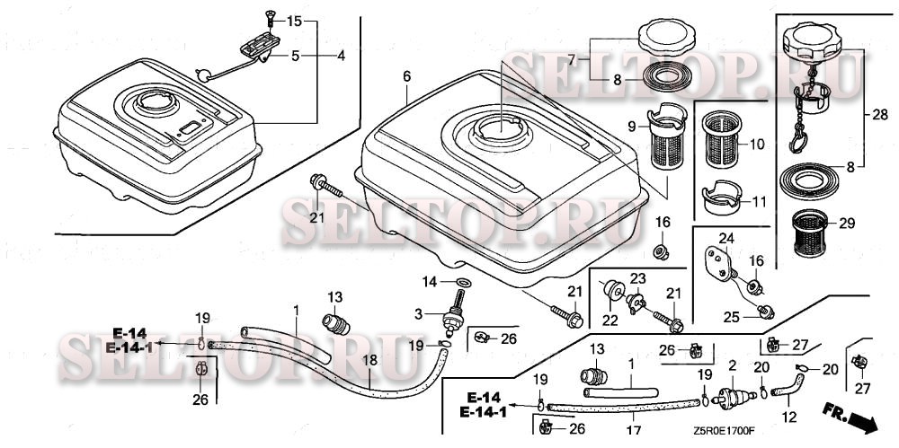 Топливный бак (1) для Honda GX390U1 QAA2