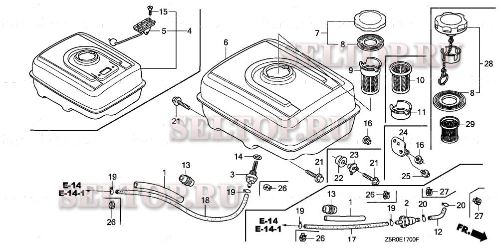 Топливный бак (1) для Honda GX390U1 VPX7