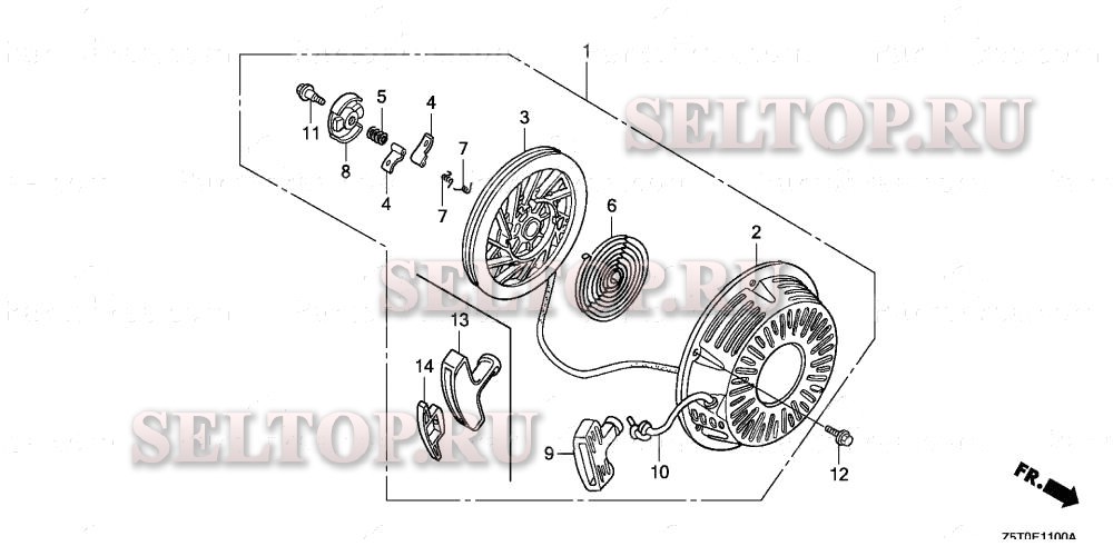 Ручной стартер (1) для Honda GX390UT1 SXQ4