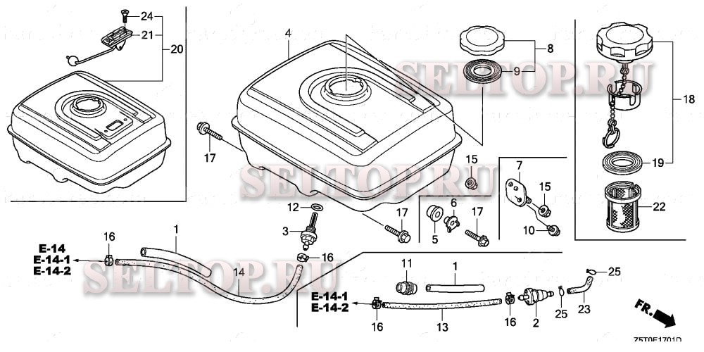 Топливный бак (1) для Honda GX390UT1 VXB7