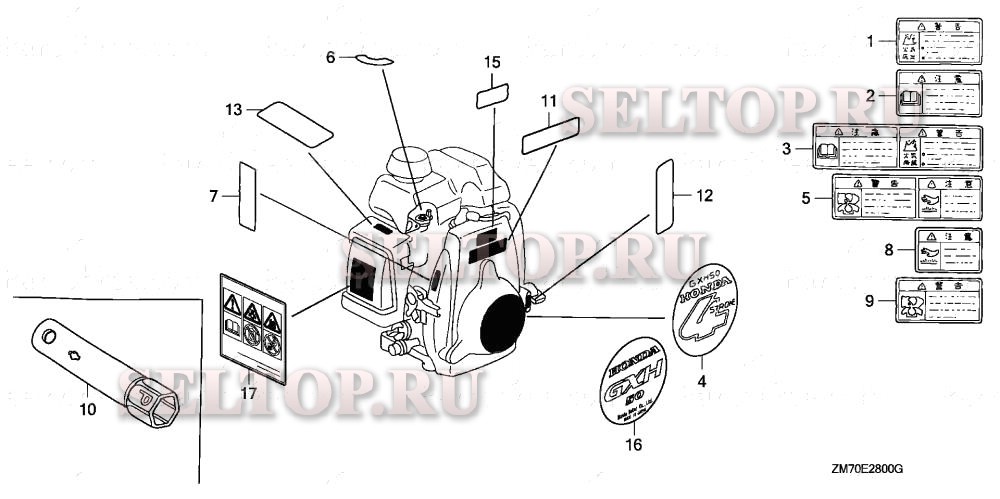 Этикетка, инструмент для Honda GXH50 QXA