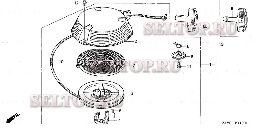 Ручной стартер (1) для Honda GXV160H2 T1AH