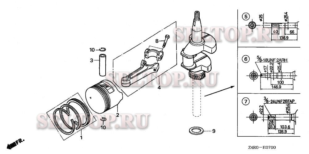 Коленвал, поршень для Honda GXV160UA1 N12