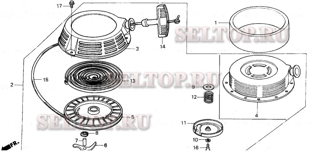 Ручной стартер (1) для Honda GXV270 DAE2