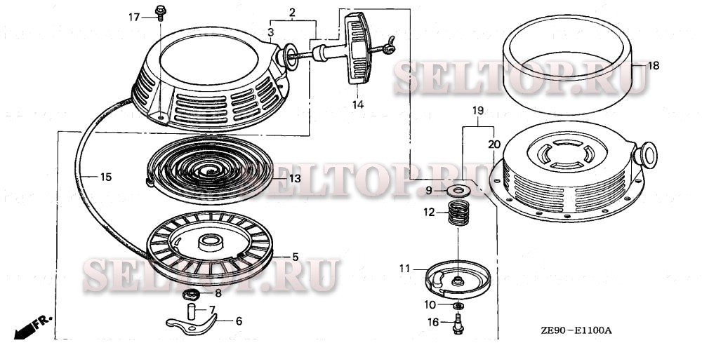 Ручной стартер (1) для Honda GXV340 DAE2