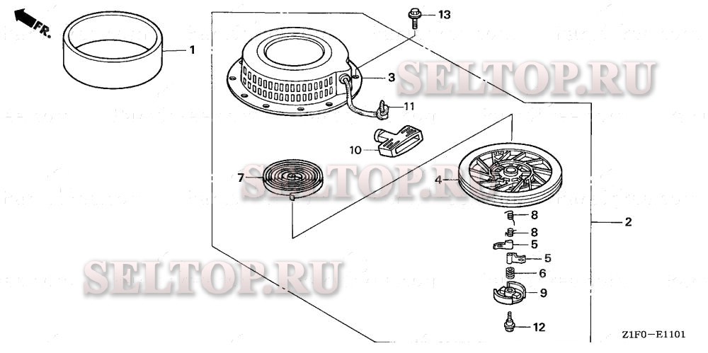 Ручной стартер (2) для Honda GXV340T2 DP23