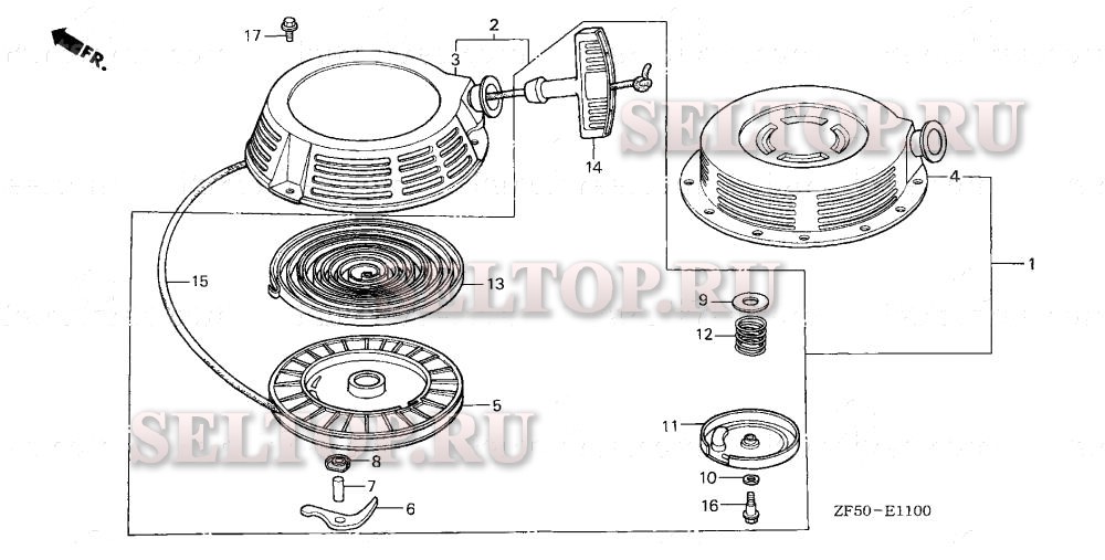 Ручной стартер (1) для Honda GXV390 DAE