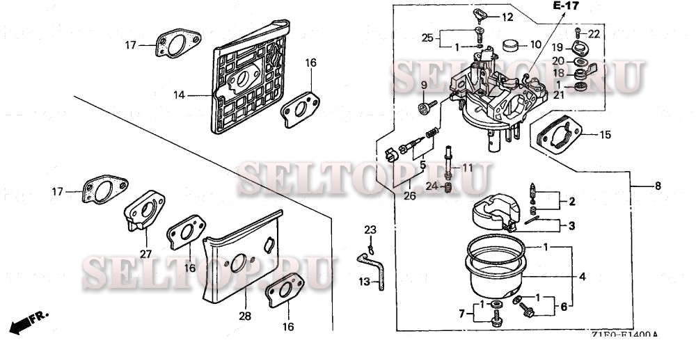 Карбюратор (1) для Honda GXV390T1 DE33