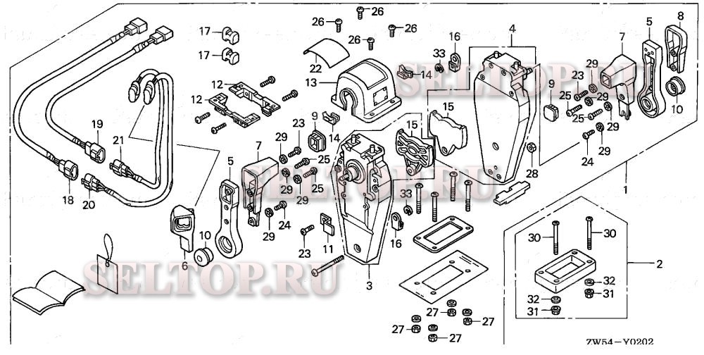 Дистанционное управление (верхняя опора двутипная) (правая) для Honda BF115A1 LA