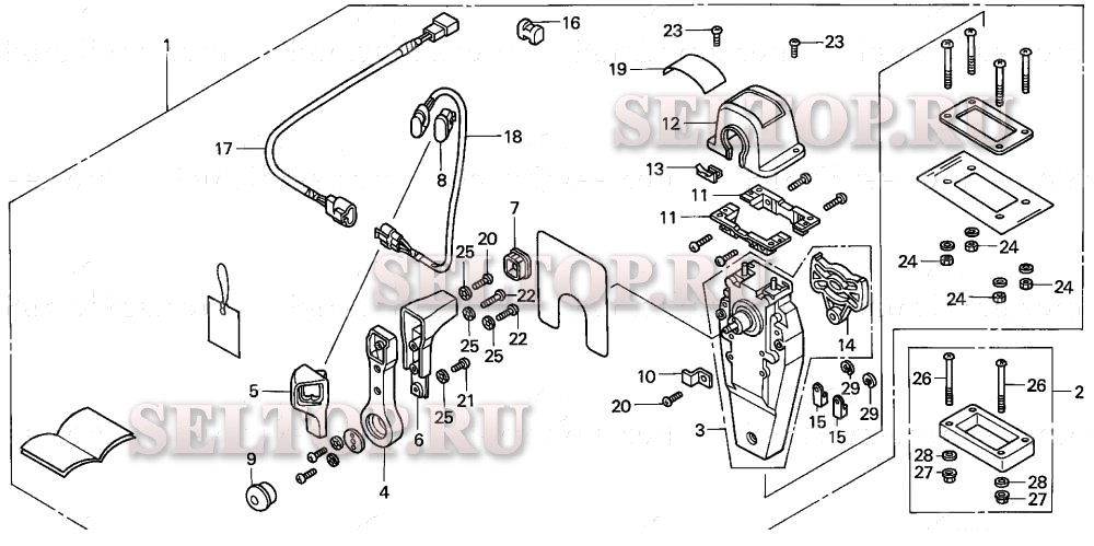 Дистанционное управление (верхняя опора однотипная) (правая) для Honda BF115A1 LA