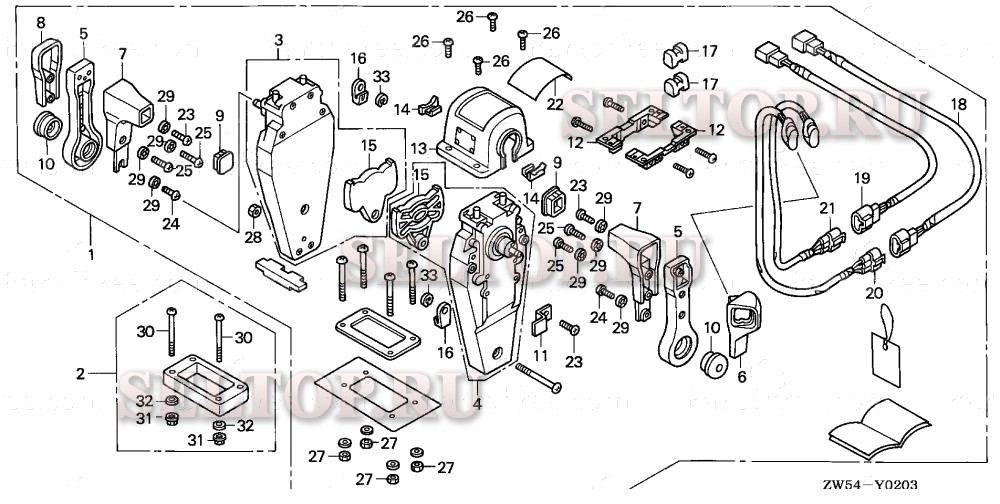 Дистанционное управление (верхняя опора двутипная) (левая) для Honda BF115A1 XA