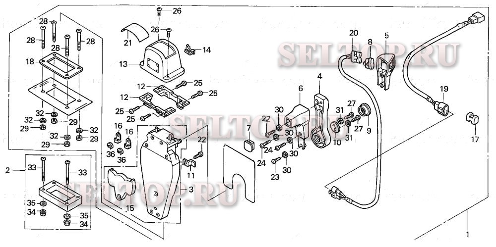 Дистанционное управление (верхняя опора однотипная) (левая) для Honda BF115A3 LCA