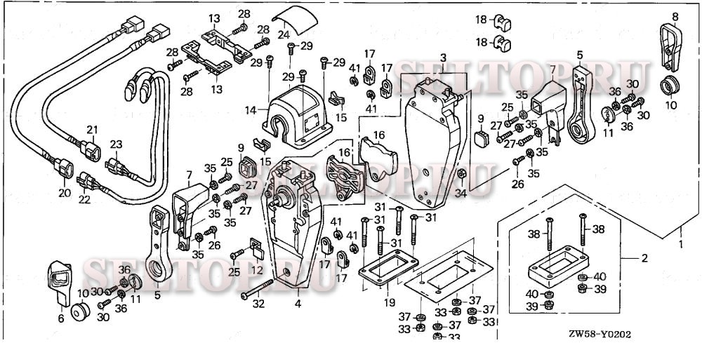 Дистанционное управление (верхняя опора двутипная) (правая) для Honda BF115A4 XCA