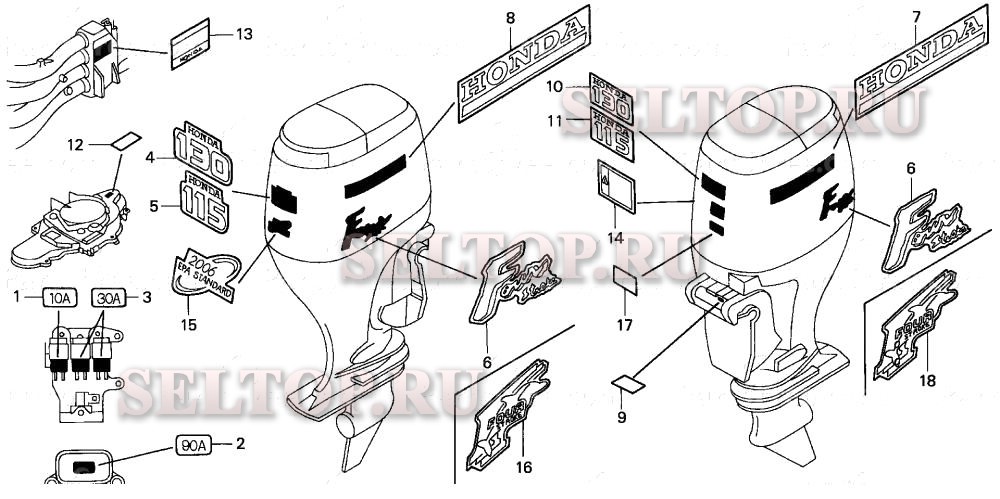 Этикетки для Honda BF115AX LCA